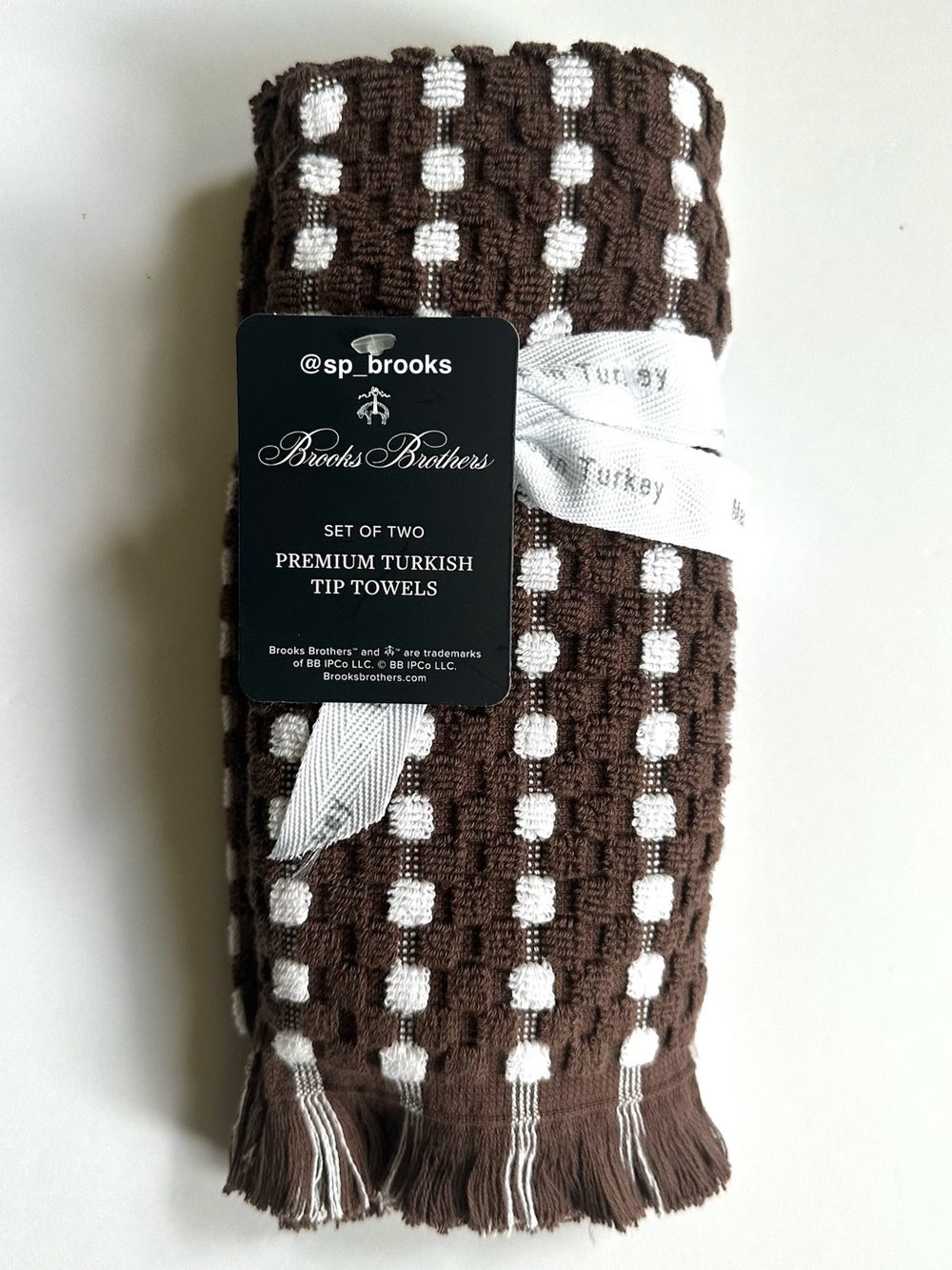 🎁6PC Brooks Brothers Premium Turkish Cotton Bath Towel Set - Brown and White - Picture 10 of 12